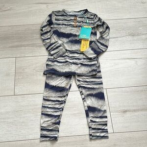 NWT Posh Peanut Bamboo 
Rowan Print Blue and Gray Watercolor Striped Pajamas